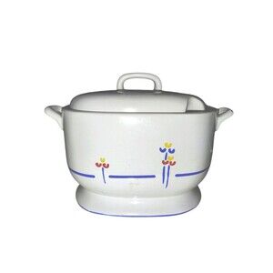 Riva Designs Tulips Soup Tureen Gravy Boat Serving Dish Blue Japan Vintage   OO